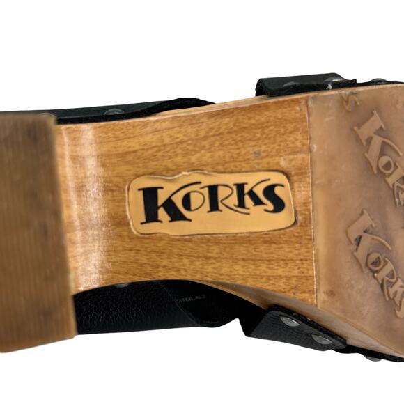 Korks Barango Wooden Block Heel Sandals 10 Black - Picture 5 of 11